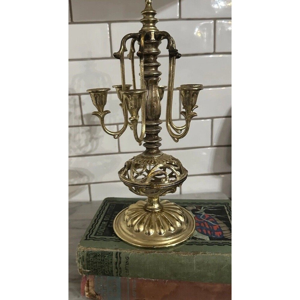 Antique Vintage 11" Table-Top Metal Brass 6 Light CANDELABRA Candle Holders